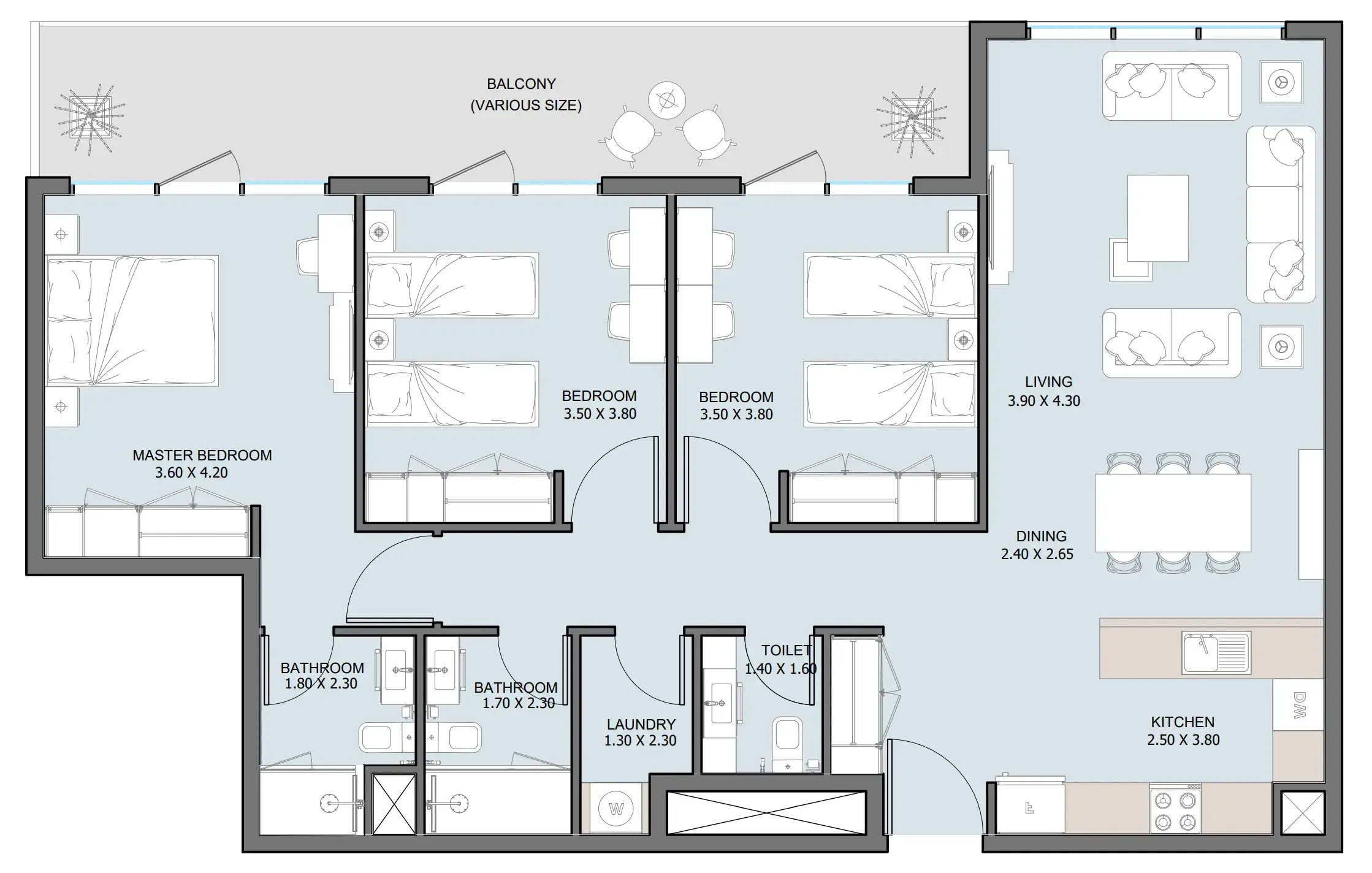3 bedroom Apartments floor plan at The District