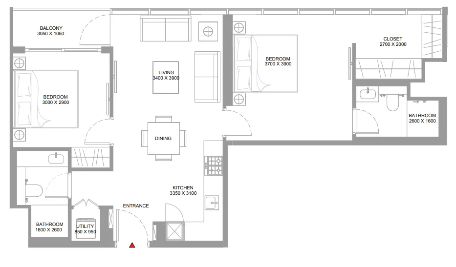 2 bedroom Apartments floor plan at Pierside Marina Residences