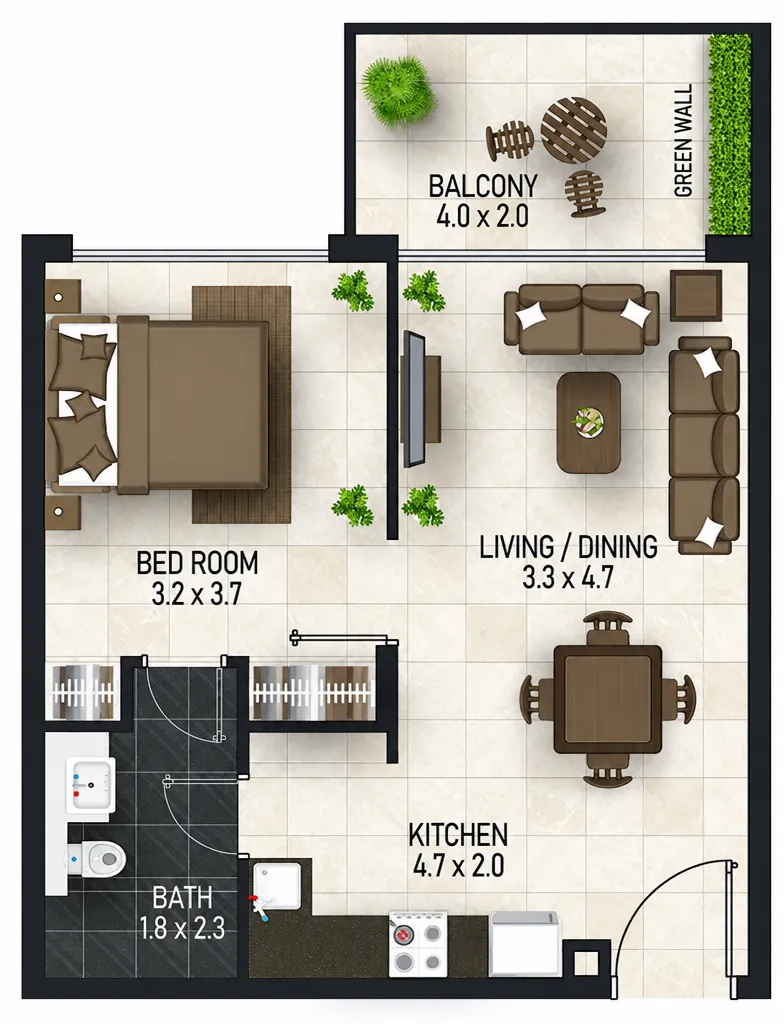1 bedroom Apartments floor plan at Maimoon Gardens