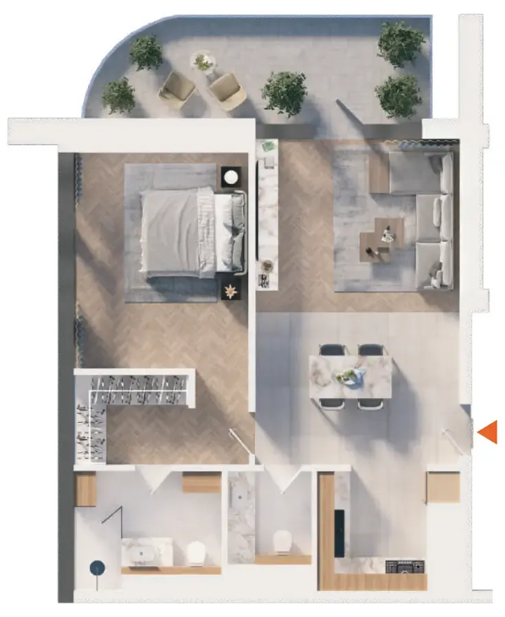 1 bedroom apartments floor plan at The Orchard Place Towers D & E