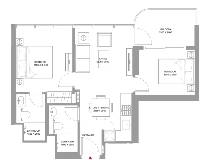 2 bedroom Apartments floor plan at Bayside Marina Residences