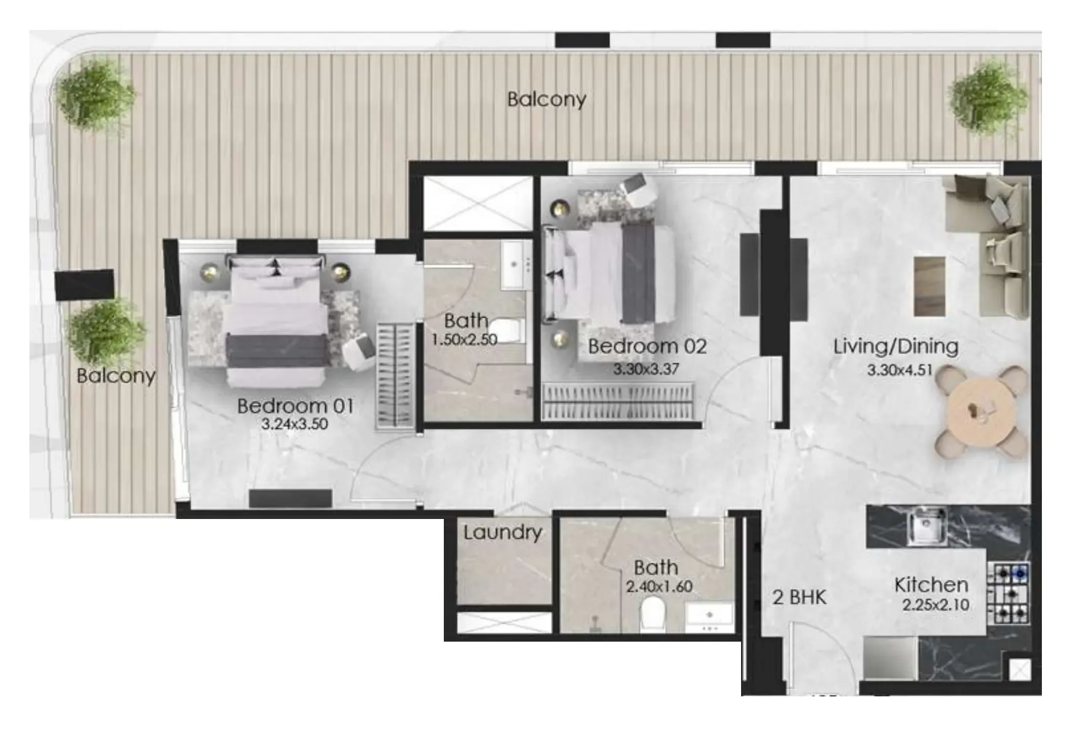 2 bedroom Apartments floor plan at Aristo