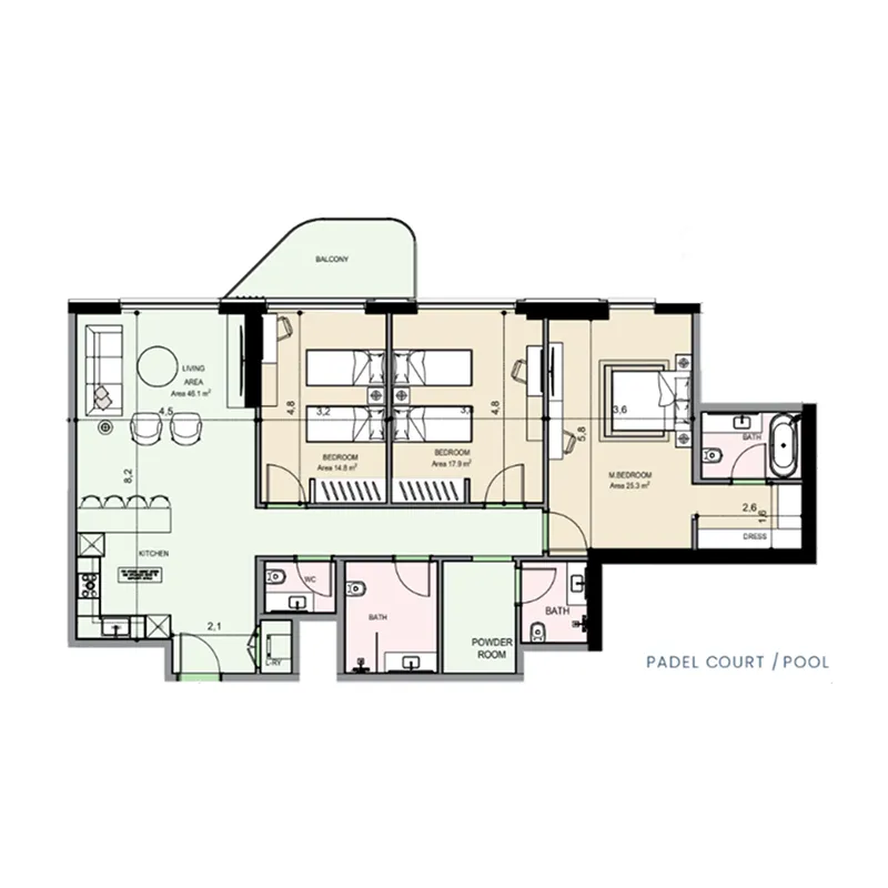 3 bedroom Apartments floor plan at Edgewater Residences 1, 2 and 3