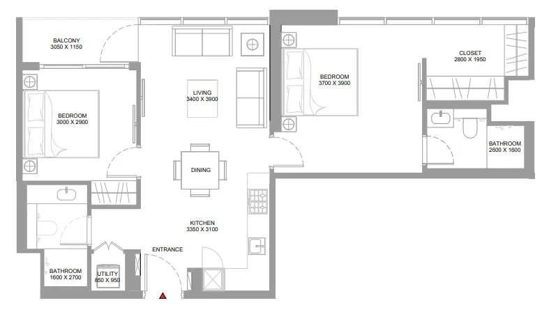 2 bedroom Apartments floor plan at Pristine Beach Residences