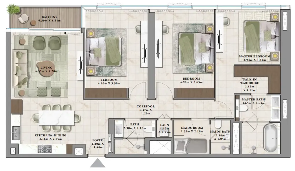 3 bedroom Apartments floor plan at Avarra by Palace