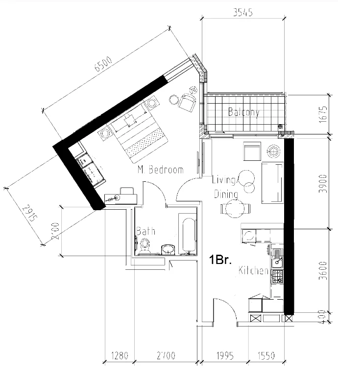 1 bedroom Apartments floor plan at Aykon City Tower