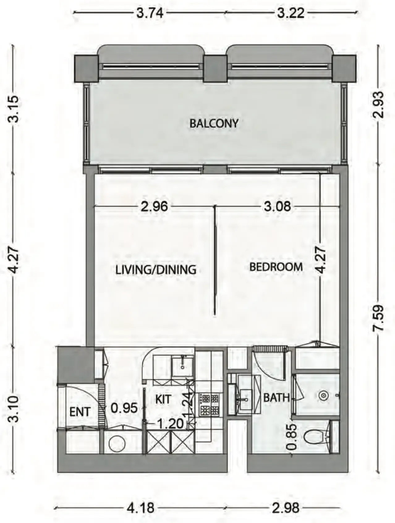 1 bedroom Apartments floor plan at Elire Managed by LUX