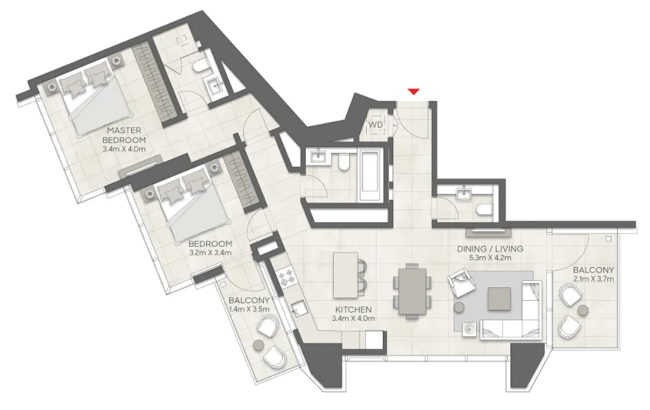 2 bedroom Apartments floor plan at LIV Marina