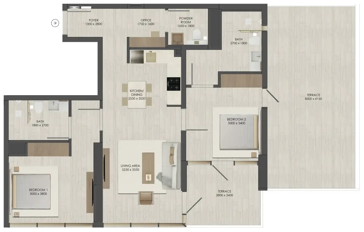 2 bedroom Apartments floor plan at JAD 288