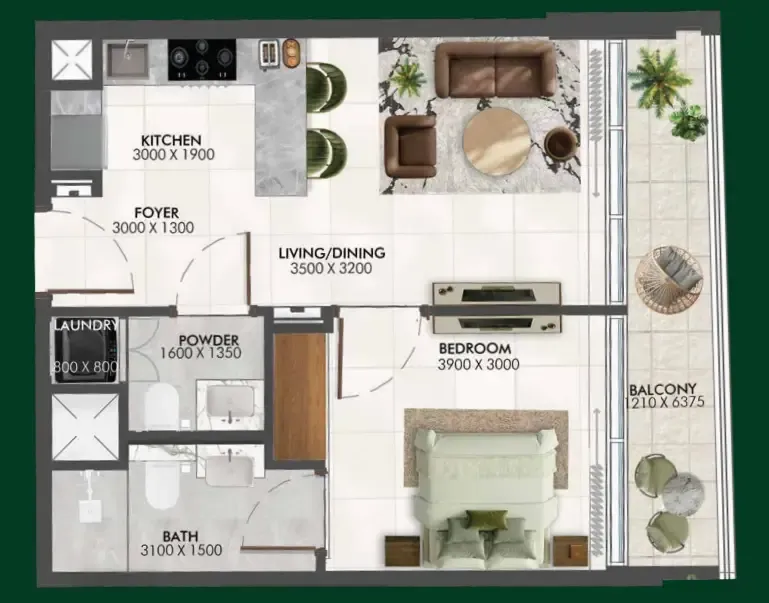 1 bedroom Apartments floor plan at Enchante