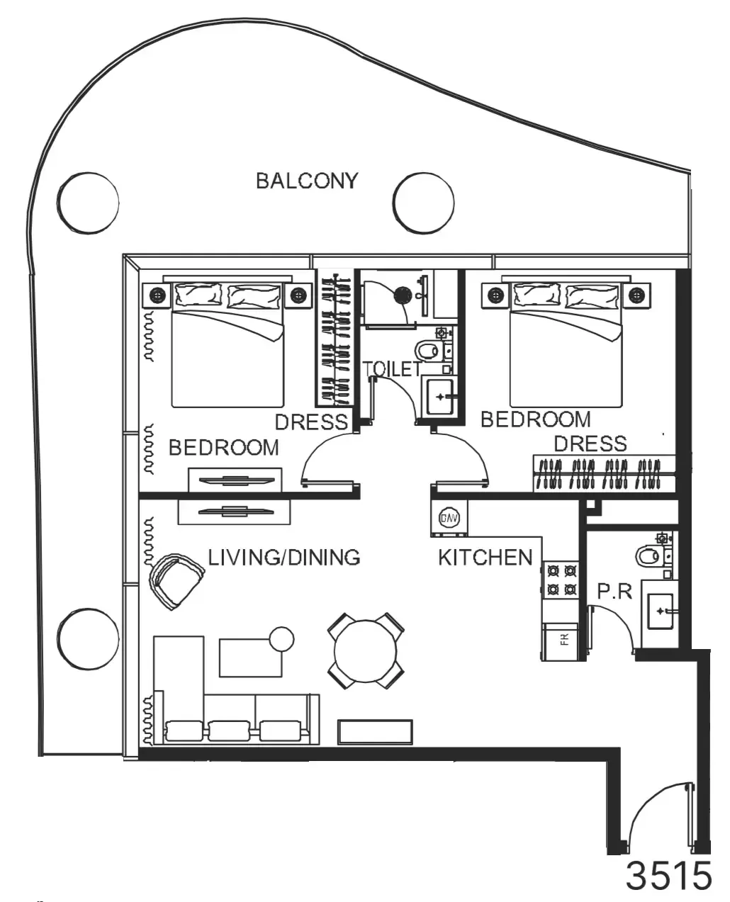 2 bedroom Apartments floor plan at The WOW Tower