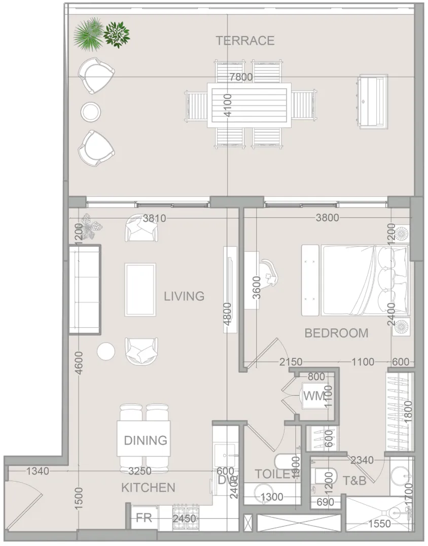 1 bedroom Apartments floor plan at TETR1S Tower