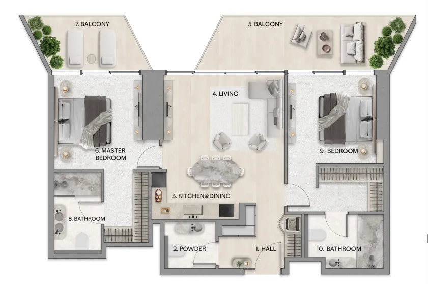 2 bedroom Apartments floor plan at Riviera Residence