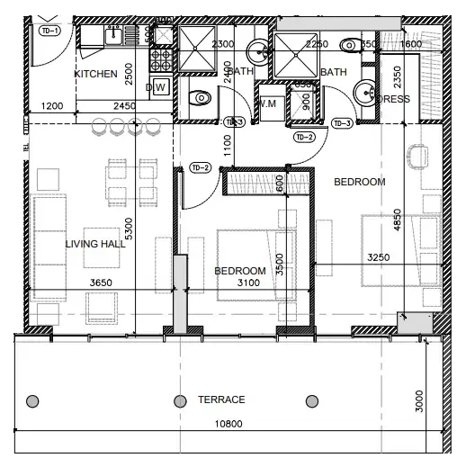 2 bedroom Apartments floor plan at Oak Yard