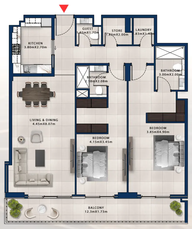 2 bedroom Apartments floor plan at Asayel Avenue