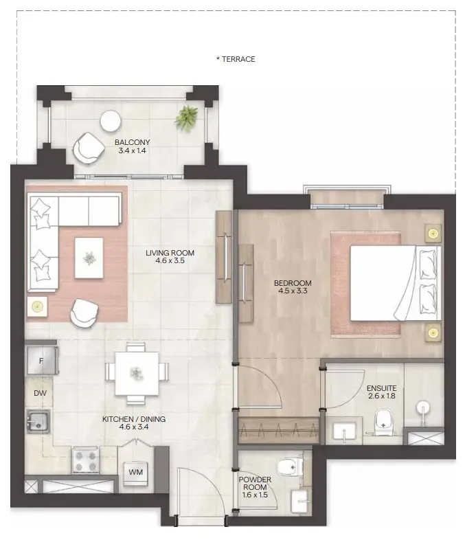 1 bedroom Apartments floor plan at Bloom Living - Granada