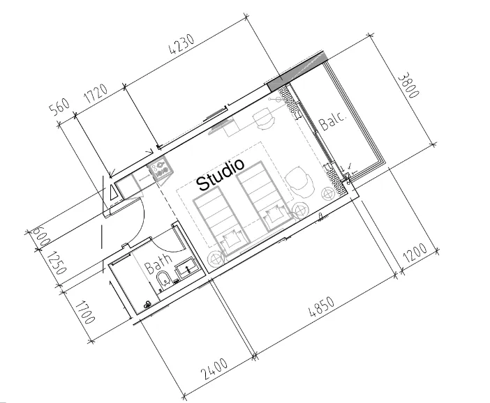 0 bedroom Apartments floor plan at Damac Hills 2 - Hotel Edge by Rotana