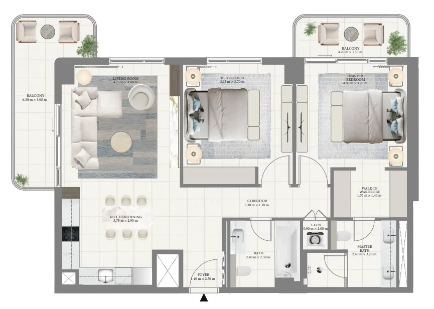 2 bedroom Apartments floor plan at Pier Point