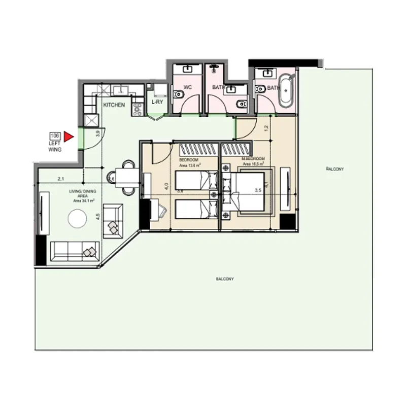 2 bedroom Apartments floor plan at Edgewater Residences 1, 2 and 3