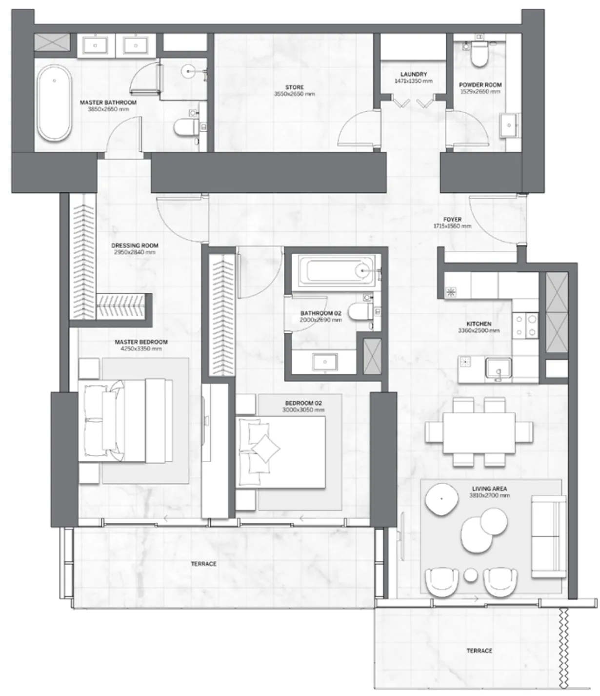 2 bedroom Apartments floor plan at Trump International Hotel and Tower