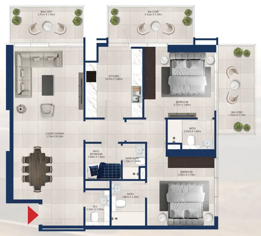2 bedroom Apartments floor plan at Al Vista