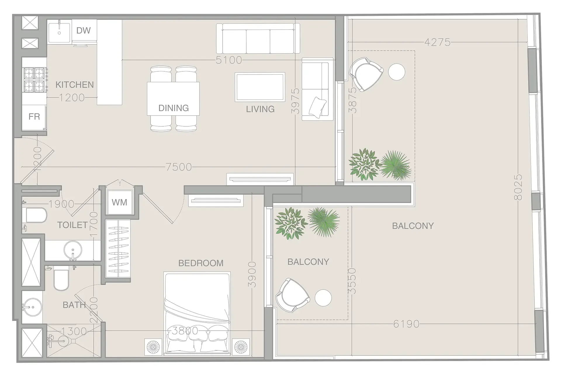 1 bedroom Apartments floor plan at ELAR1S Rise