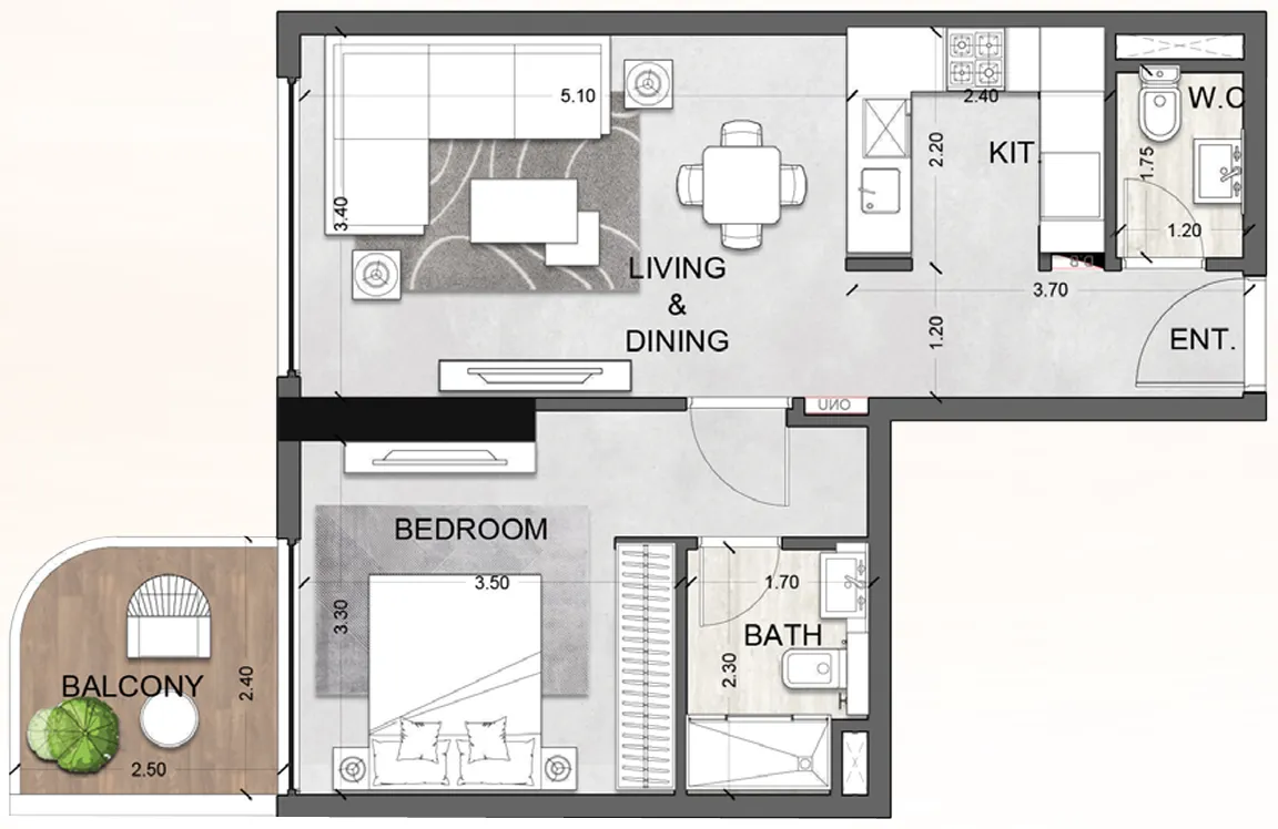 1 bedroom apartments floor plan at Future Avenue