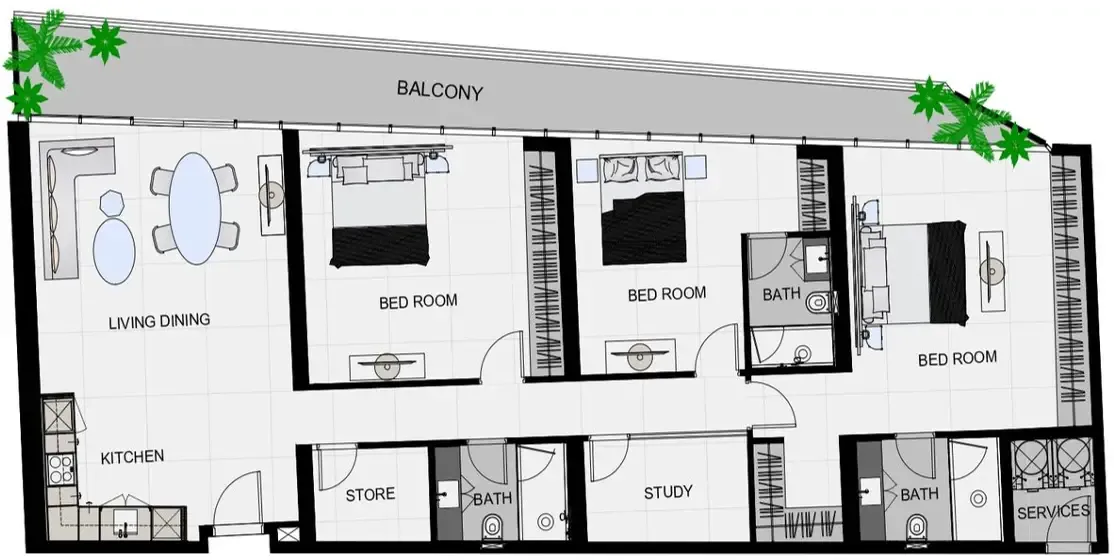 3 bedroom Apartments floor plan at The Community Sports Arena