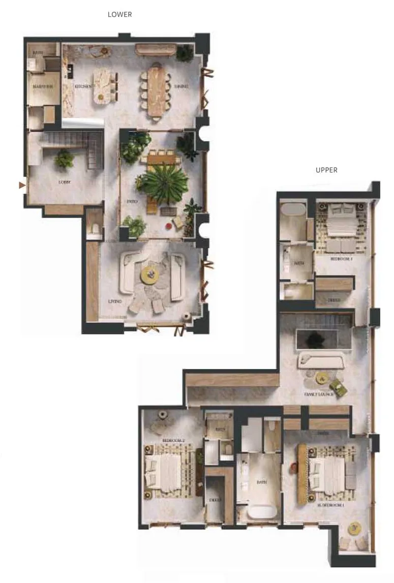 3 bedroom Duplex floor plan at Elire Managed by LUX