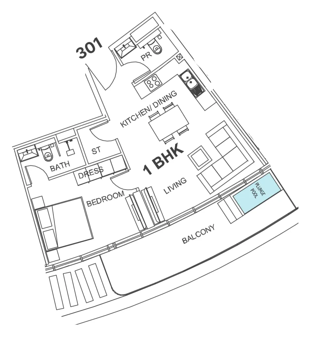 1 bedroom Apartments floor plan at Villa Del Garda