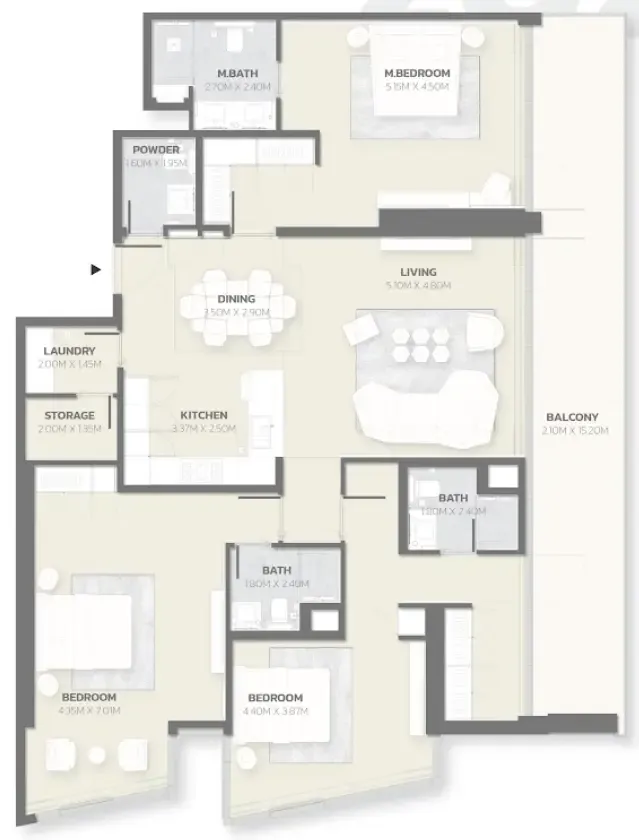 3 bedroom Apartments floor plan at Tonino Lamborghini Residences