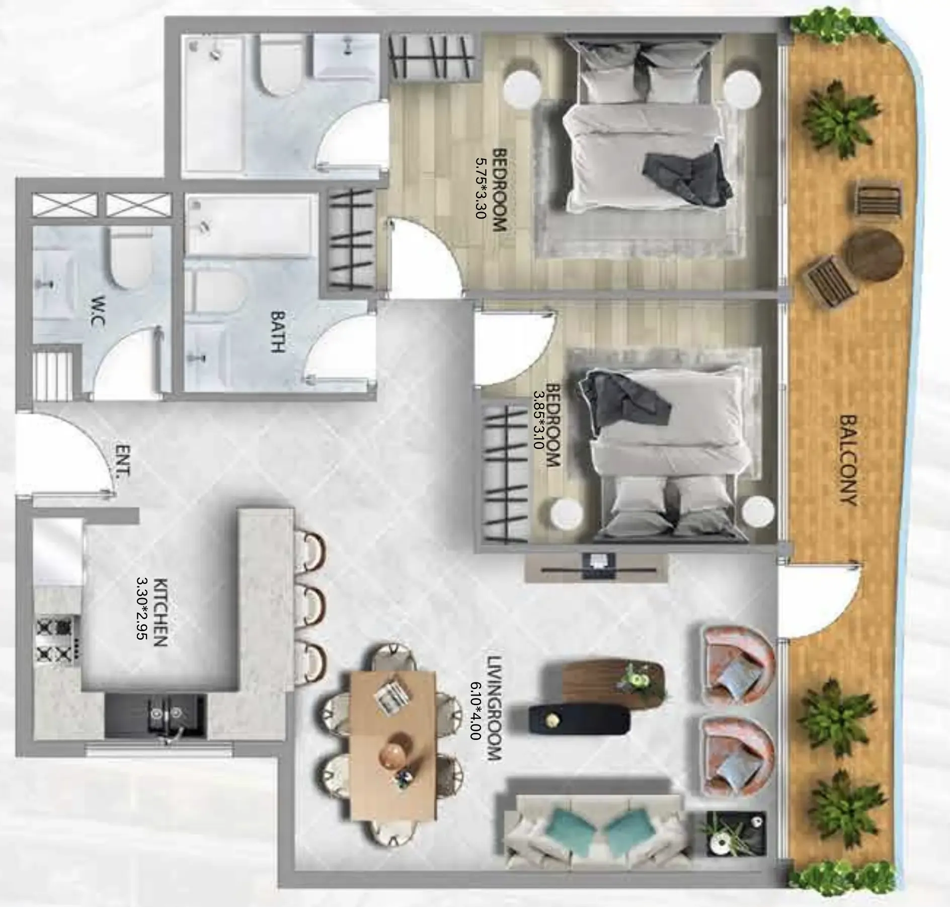 2 bedroom Apartments floor plan at 311 Boulevard