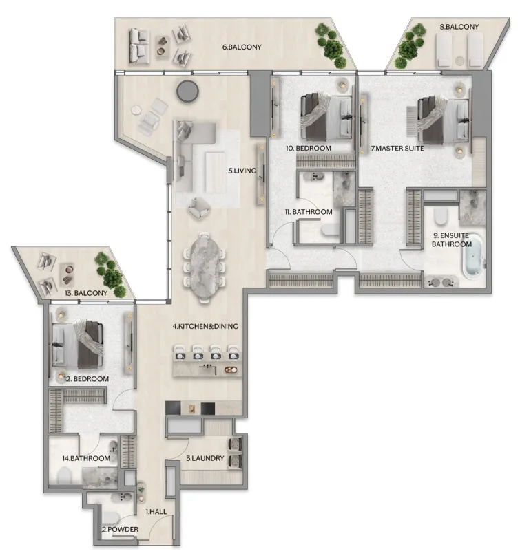 3 bedroom Apartments floor plan at Riviera Residence