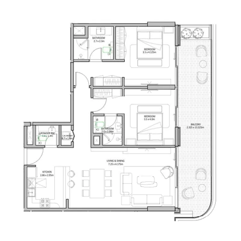 1 bedroom Apartments floor plan at The Blue Beach Residence