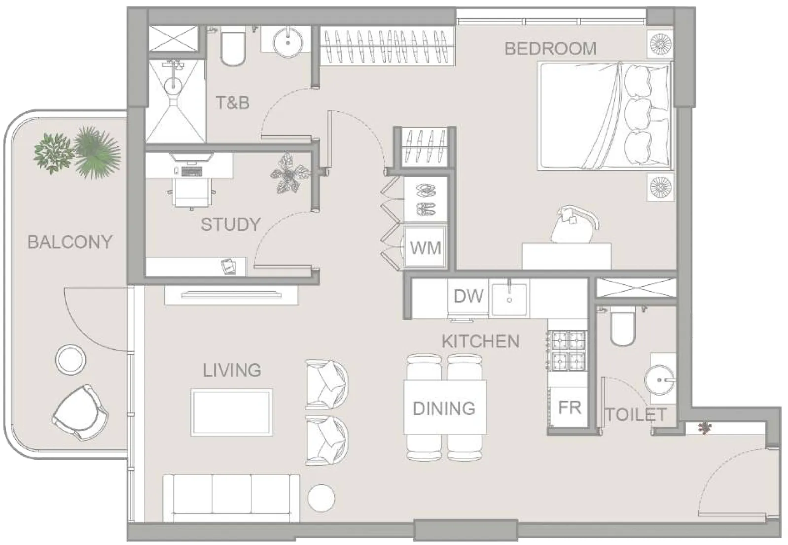 1.5 bedroom Apartments floor plan at TETR1S Tower