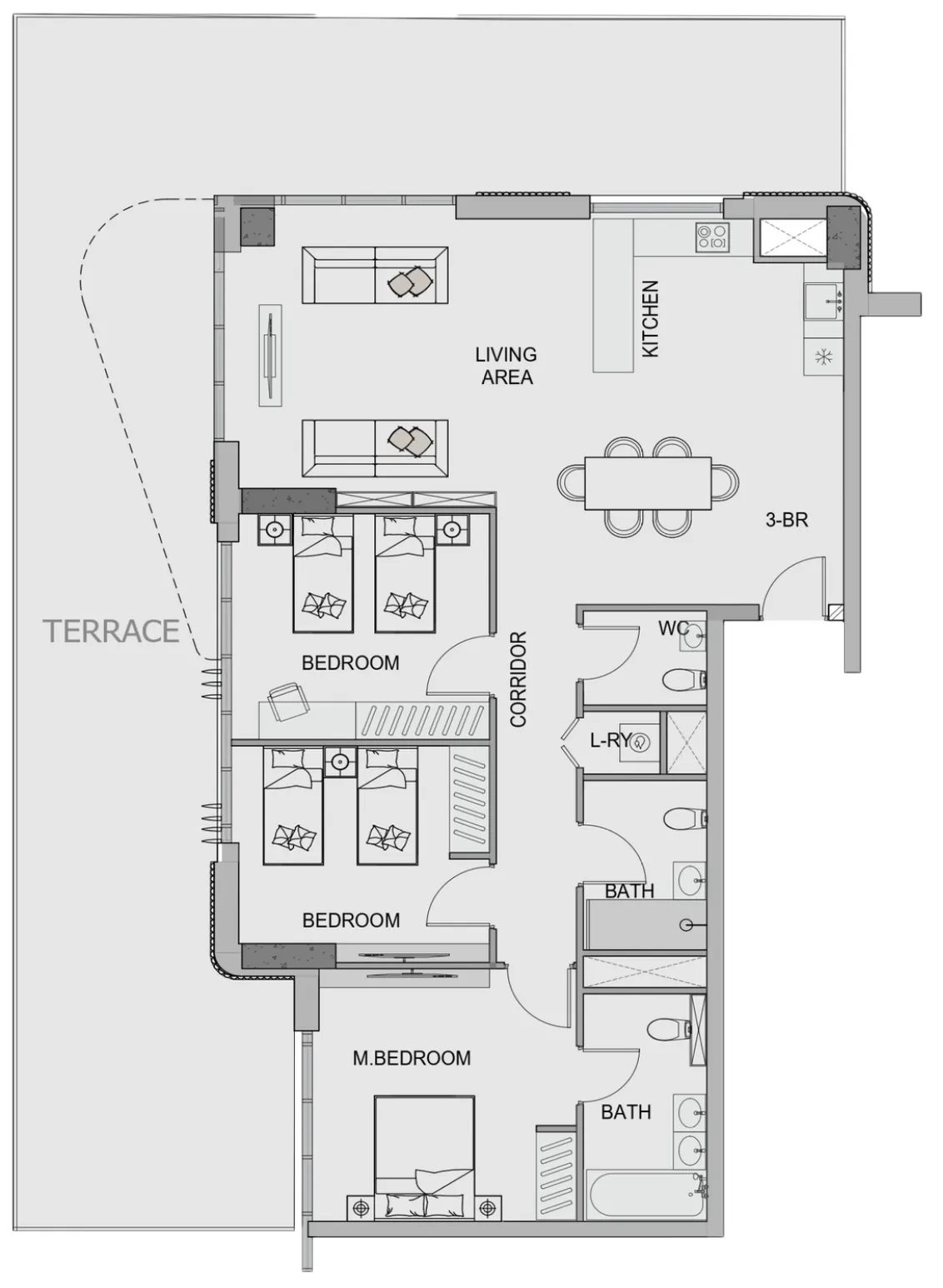 3 bedroom Apartments floor plan at Edgewater Residences 1, 2 and 3
