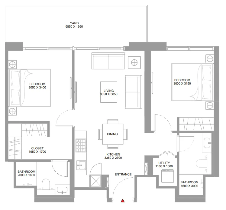 2 bedroom Apartments floor plan at Pristine Beach Residences