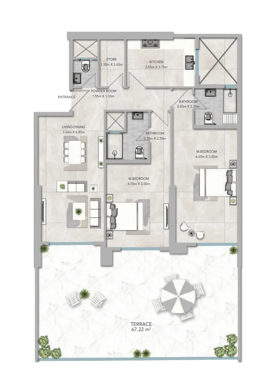 2 bedroom apartments floor plan at Al Aamra 3 Tower