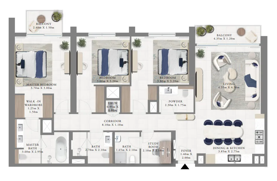 3 bedroom Apartments floor plan at Altus
