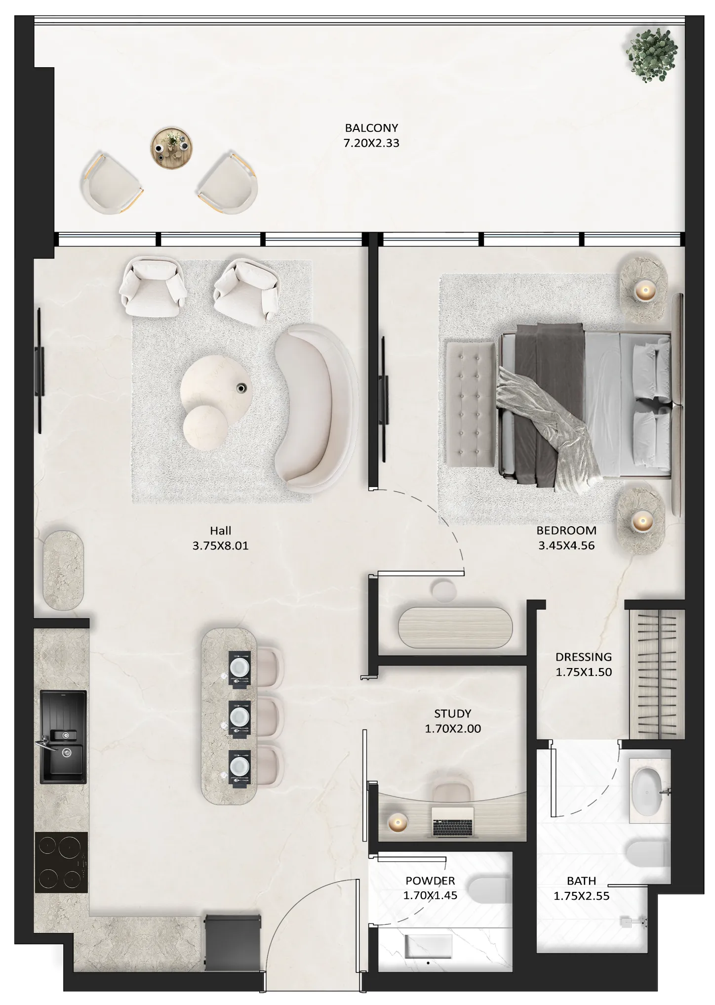1.5 bedroom Apartments floor plan at SquareX One