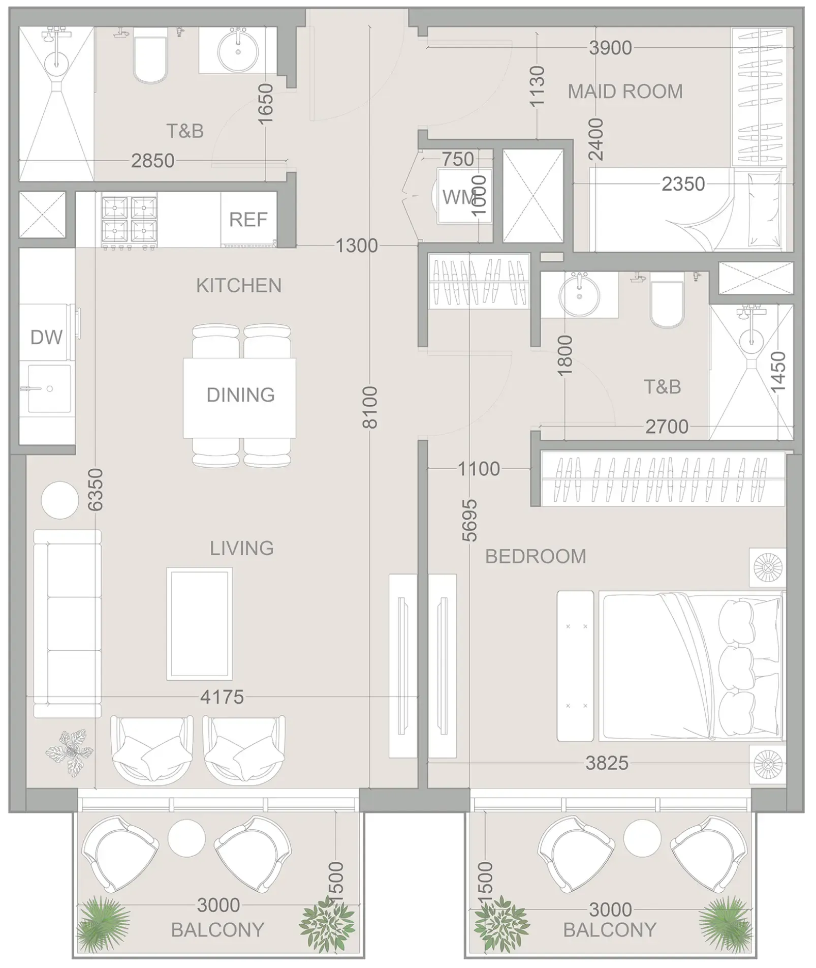 1.5 bedroom Apartments floor plan at 1WOOD Residence 2