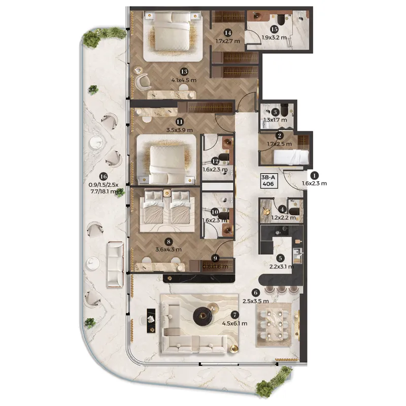 3 bedroom Apartments floor plan at Stellar by Elie Saab