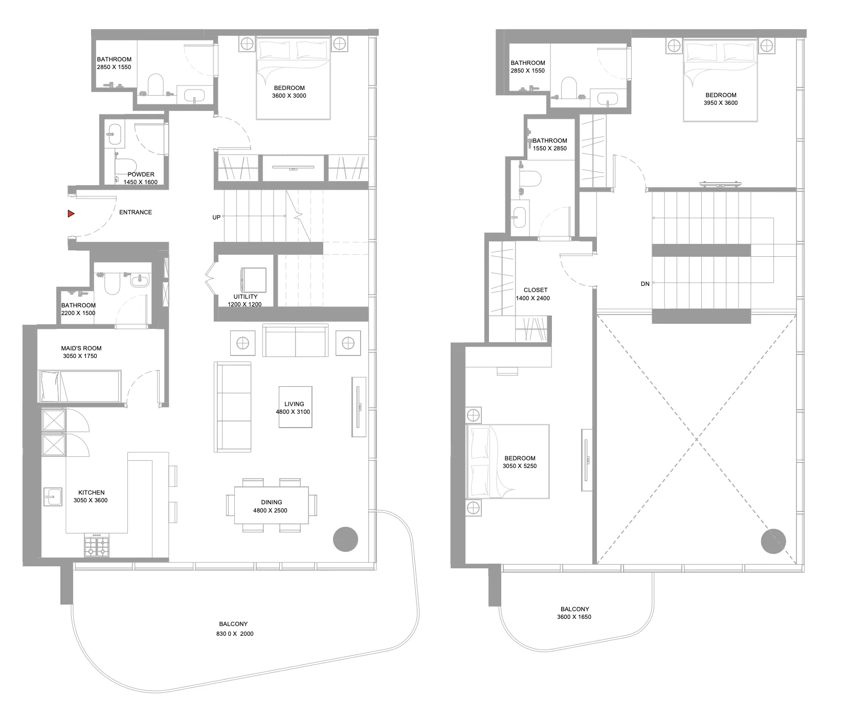 3 bedroom Duplex floor plan at Bayside Marina Residences