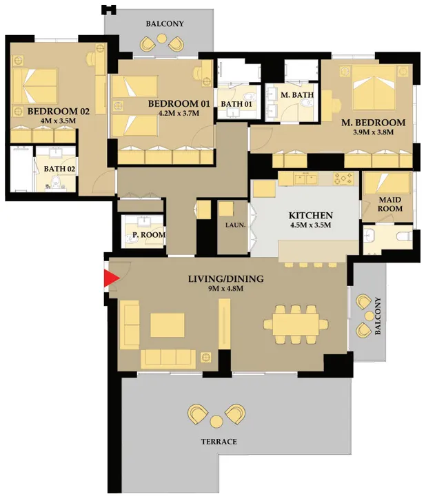 3 bedroom Apartments floor plan at Riva Residence