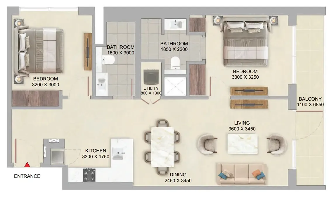 2 bedroom Apartments floor plan at The Woods at Sobha Sanctuary