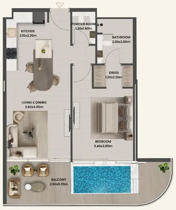1 bedroom Apartments floor plan at Divine Al Barari