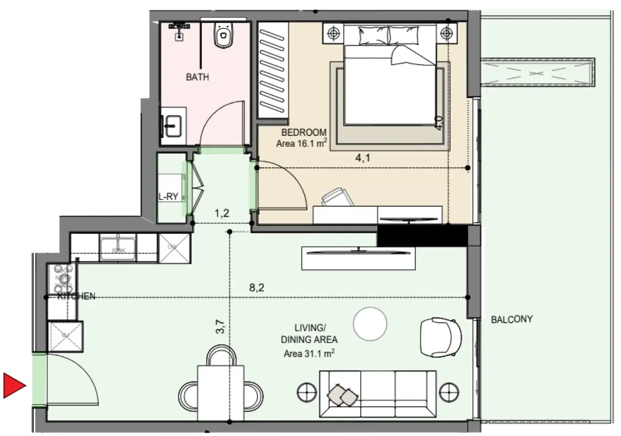 1 bedroom Apartments floor plan at Edgewater Residences 1, 2 and 3