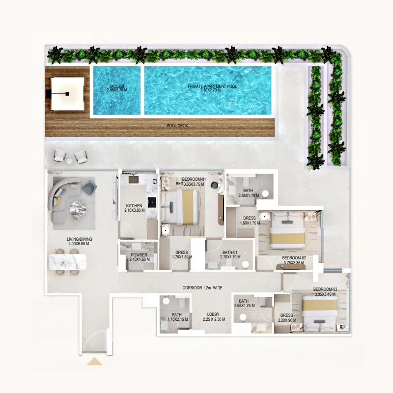 3 bedroom Apartments floor plan at Rabdan Gardens