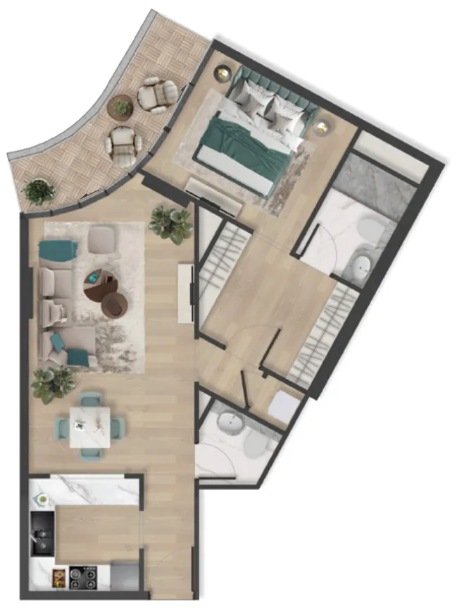 1 bedroom Apartments floor plan at Pelagia