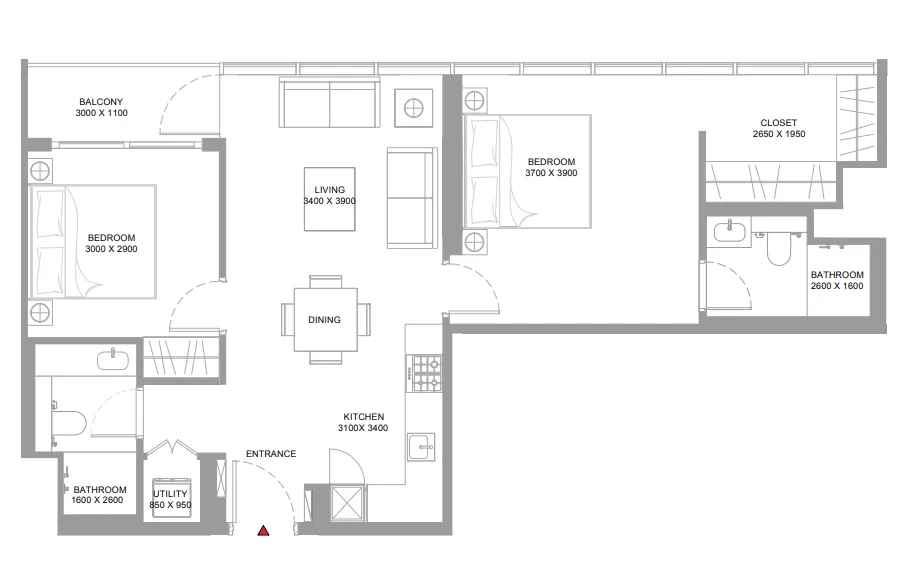 2 bedroom Apartments floor plan at Bayside Marina Residences